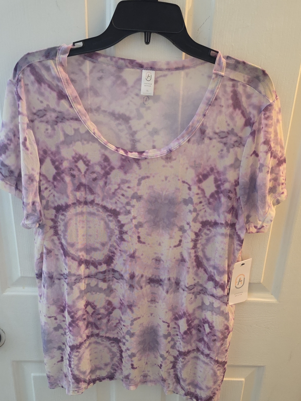 JustFab Lavender and Cream Tie-Dye Scoop Neck Tee